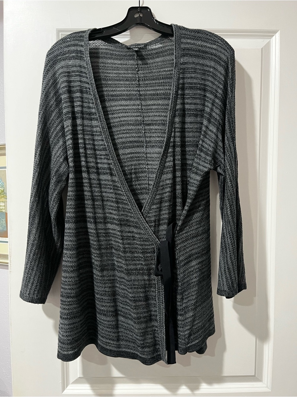 Eileen Fisher Gray Striped Kimono Style Knit Cardigan
